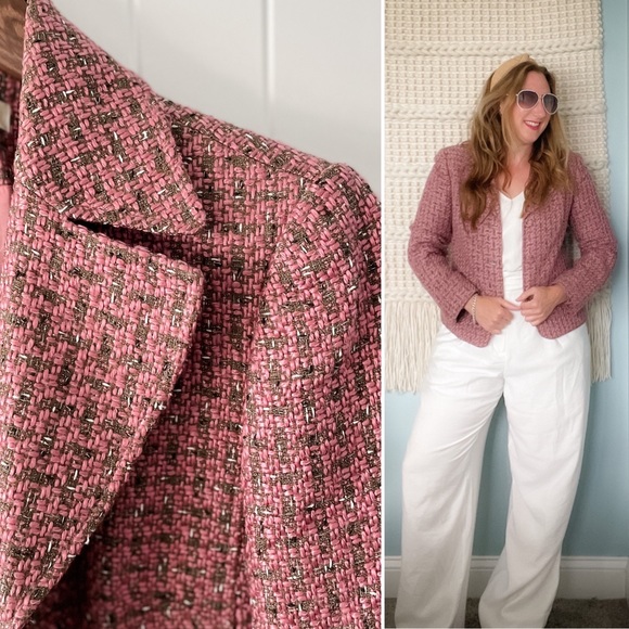 Ann Taylor Factory Jackets & Blazers - Tweed Checker Plaid Ann Taylor Factory Pink & Light Brown Blazer Jacket 💗🤎